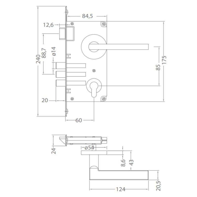 Cerradura Embutida Milano B40 Oficina Dormitorio